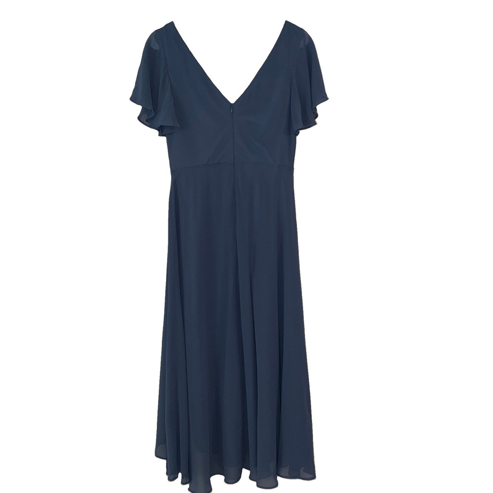 Ever Pretty Party Dress Women S Sheer Blue Asymmetric Flutter Sleeve Midi New